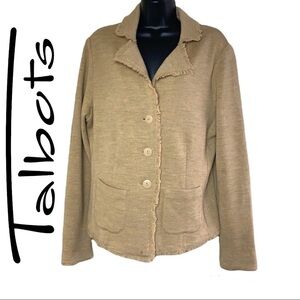 Talbots beige/tan fringed knitted sweater/cardigan size L
